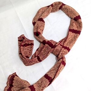 Vintage Echo Abstract Print Oblong Scarf in Burgandy and Tan 10"x62"